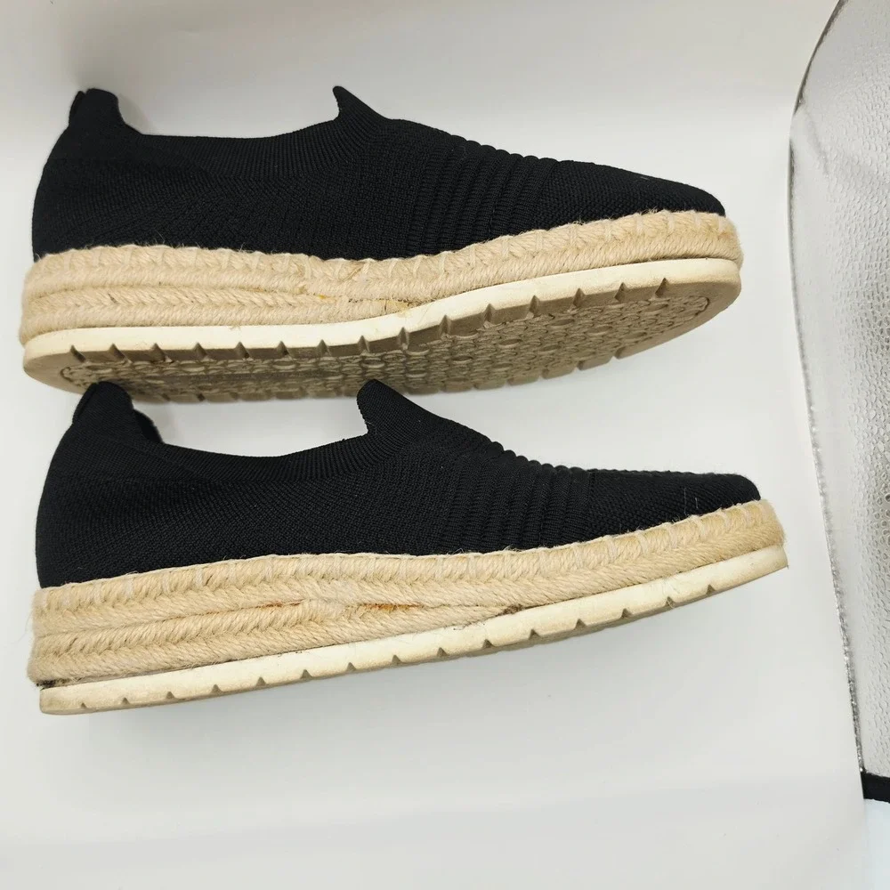 Adrienne Vittadini Niko Espadrille Sneakers Womens 7.5 Black Knit Platform